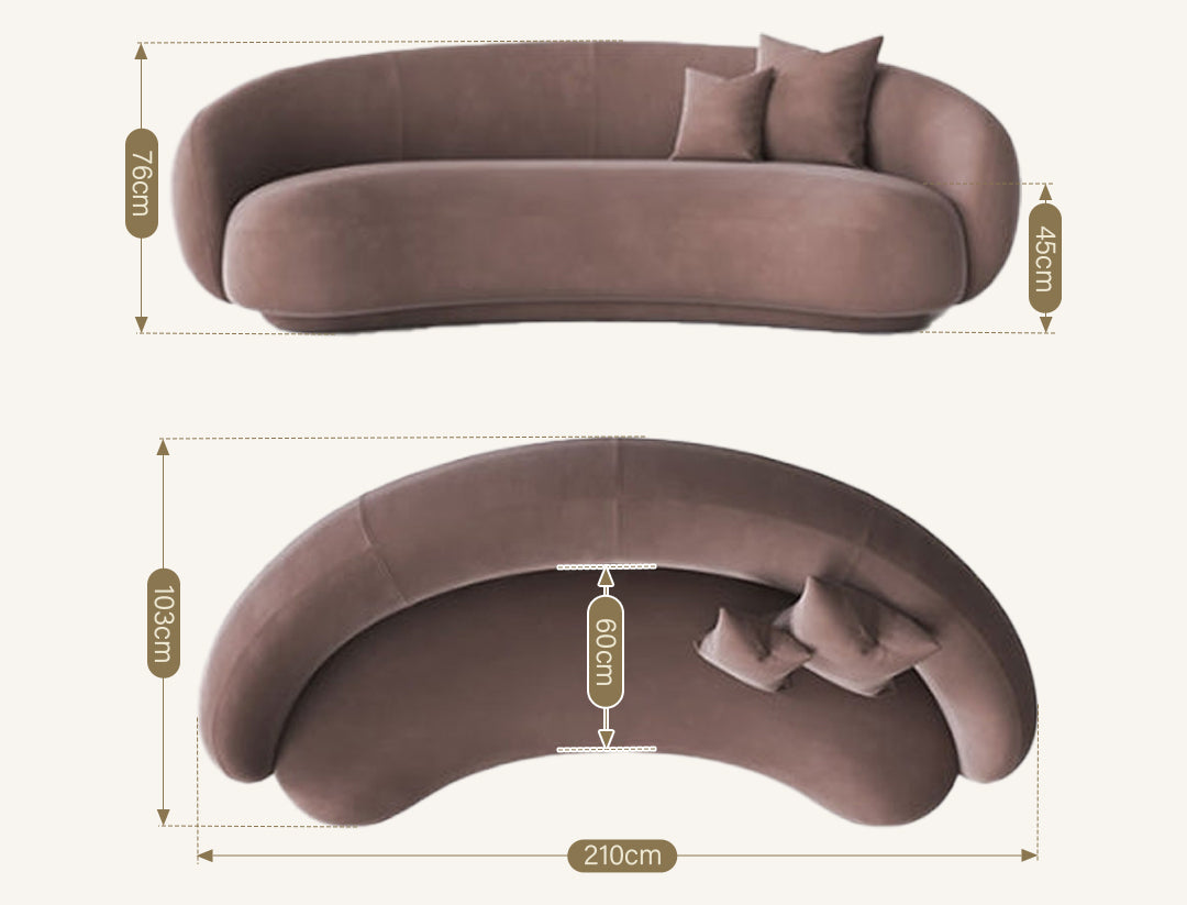 Romelia Three Seater Curved Sofa, Velvet
