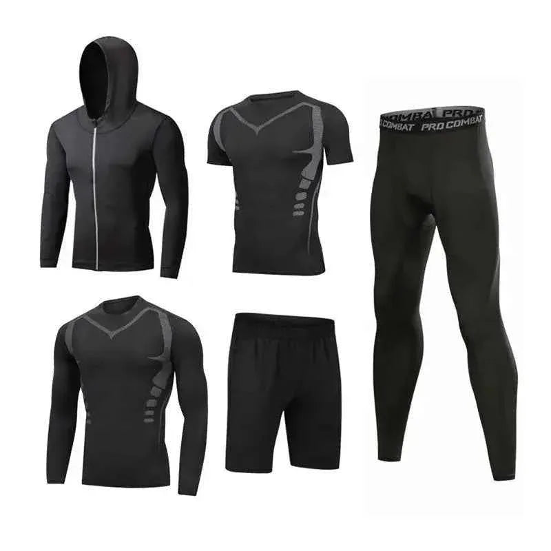 5 Piece Mens Fit Gym Clothes, Moisture-Wicking Fitness Hoodie Set