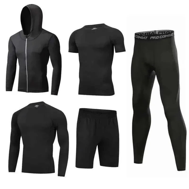 5 Piece Mens Fit Gym Clothes, Moisture-Wicking Fitness Hoodie Set