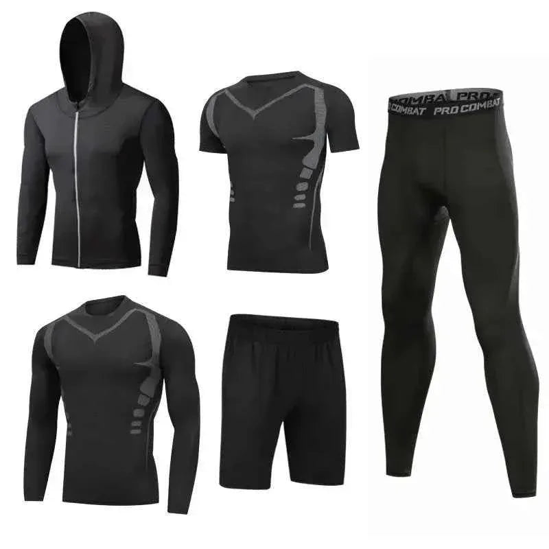 5 Piece Mens Fit Gym Clothes, Moisture-Wicking Fitness Hoodie Set