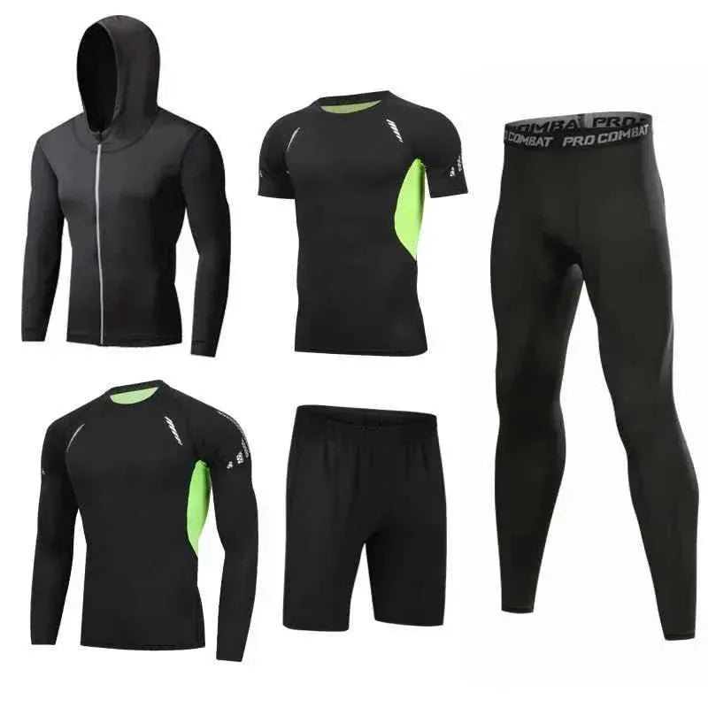 5 Piece Mens Fit Gym Clothes, Moisture-Wicking Fitness Hoodie Set