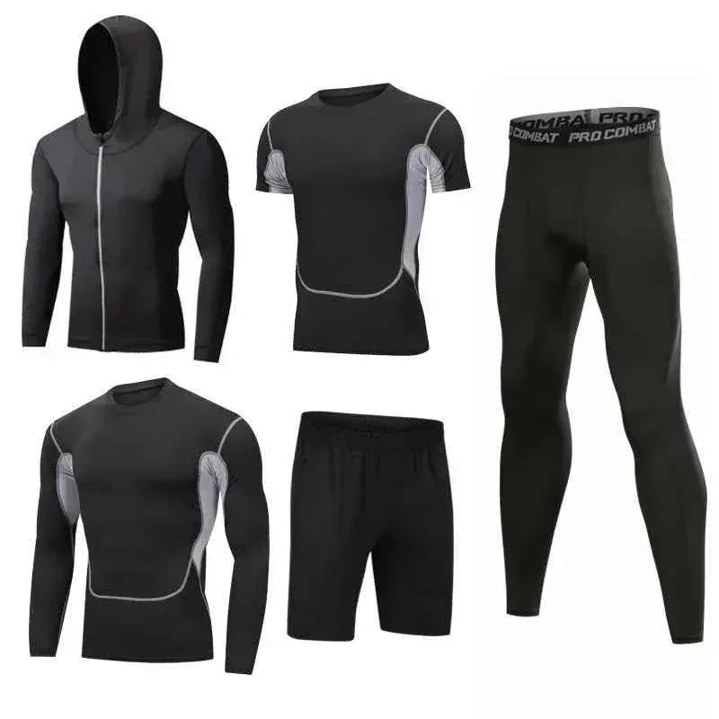 5 Piece Mens Fit Gym Clothes, Moisture-Wicking Fitness Hoodie Set