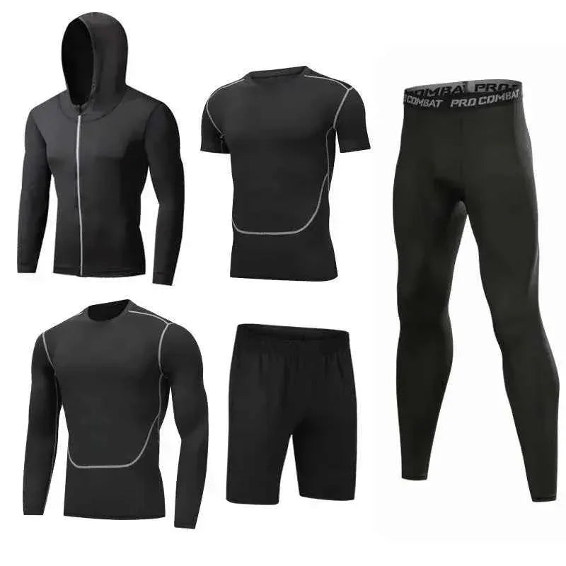 5 Piece Mens Fit Gym Clothes, Moisture-Wicking Fitness Hoodie Set