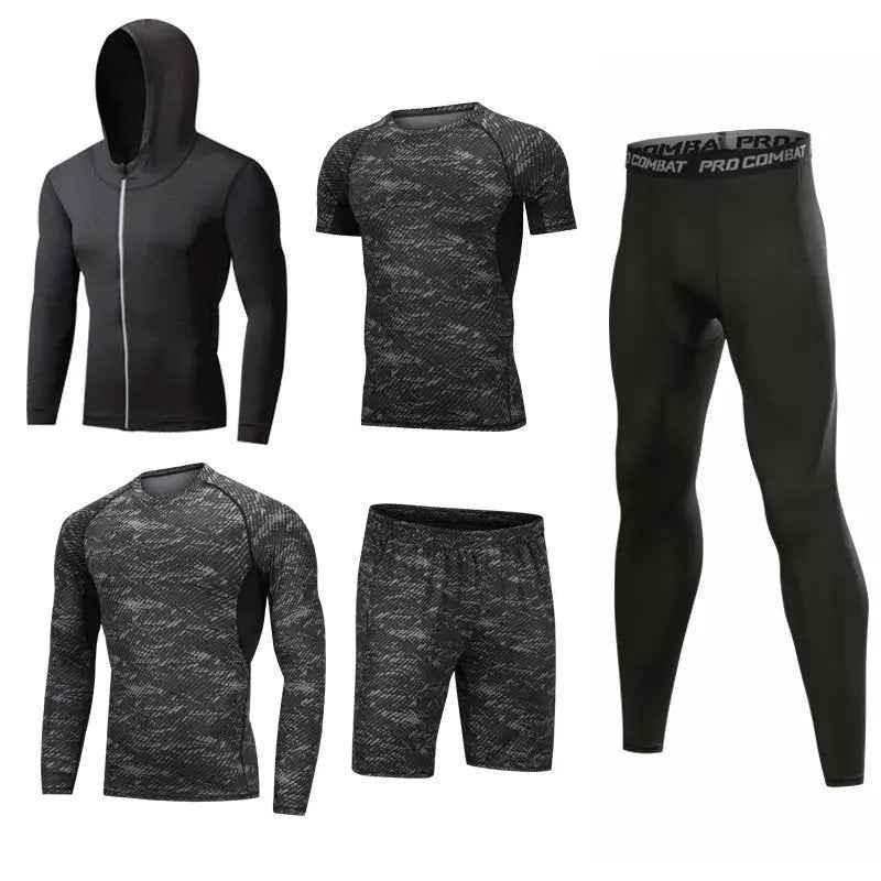 5 Piece Mens Fit Gym Clothes, Moisture-Wicking Fitness Hoodie Set