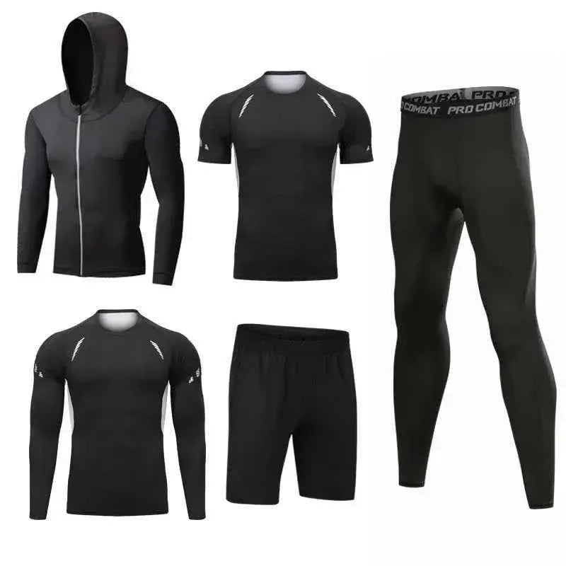 5 Piece Mens Fit Gym Clothes, Moisture-Wicking Fitness Hoodie Set
