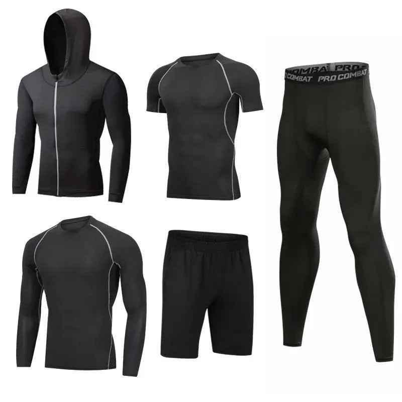 5 Piece Mens Fit Gym Clothes, Moisture-Wicking Fitness Hoodie Set