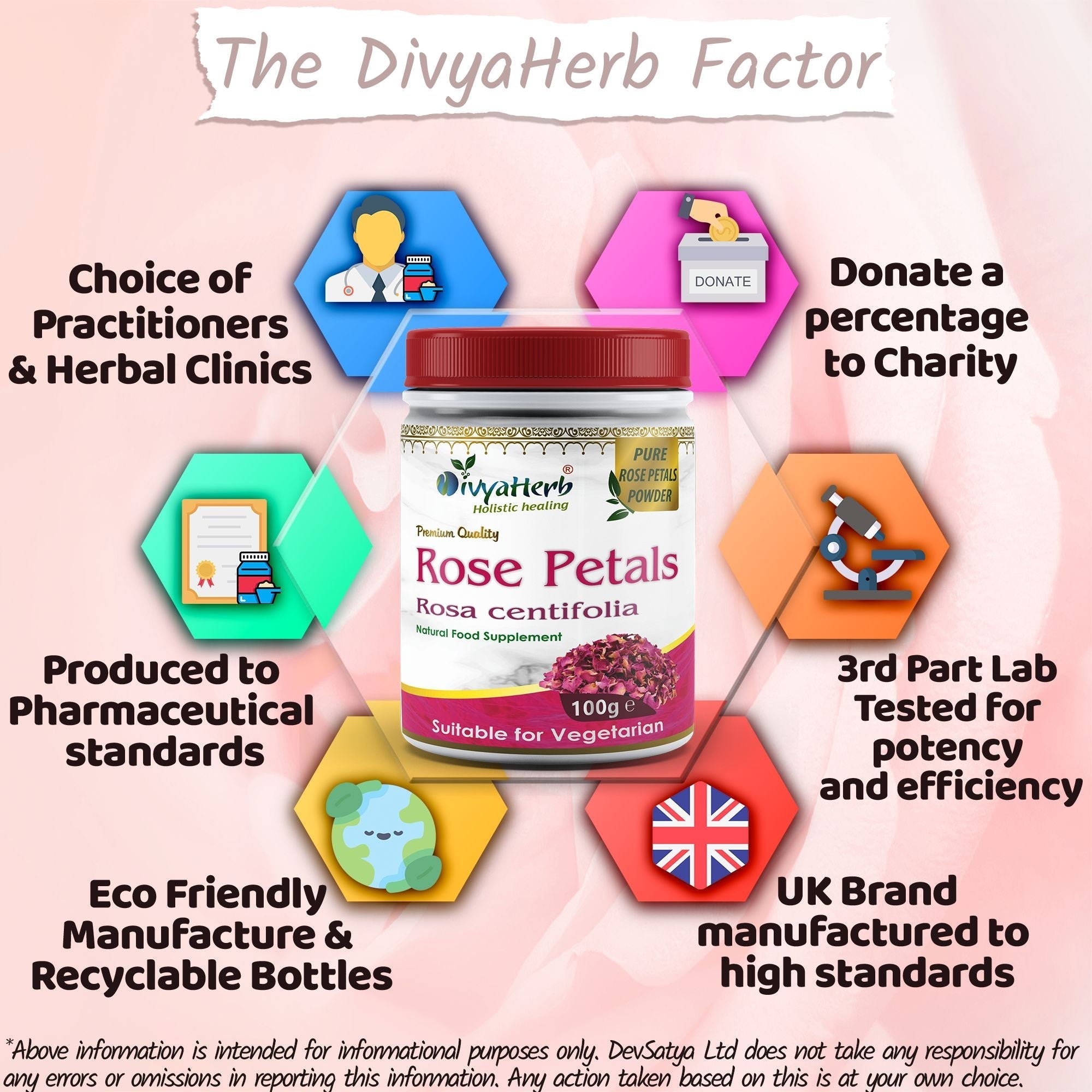 DivyaHerb Rose Petals Powder 100 gram - Healthy-Looking Skin Support