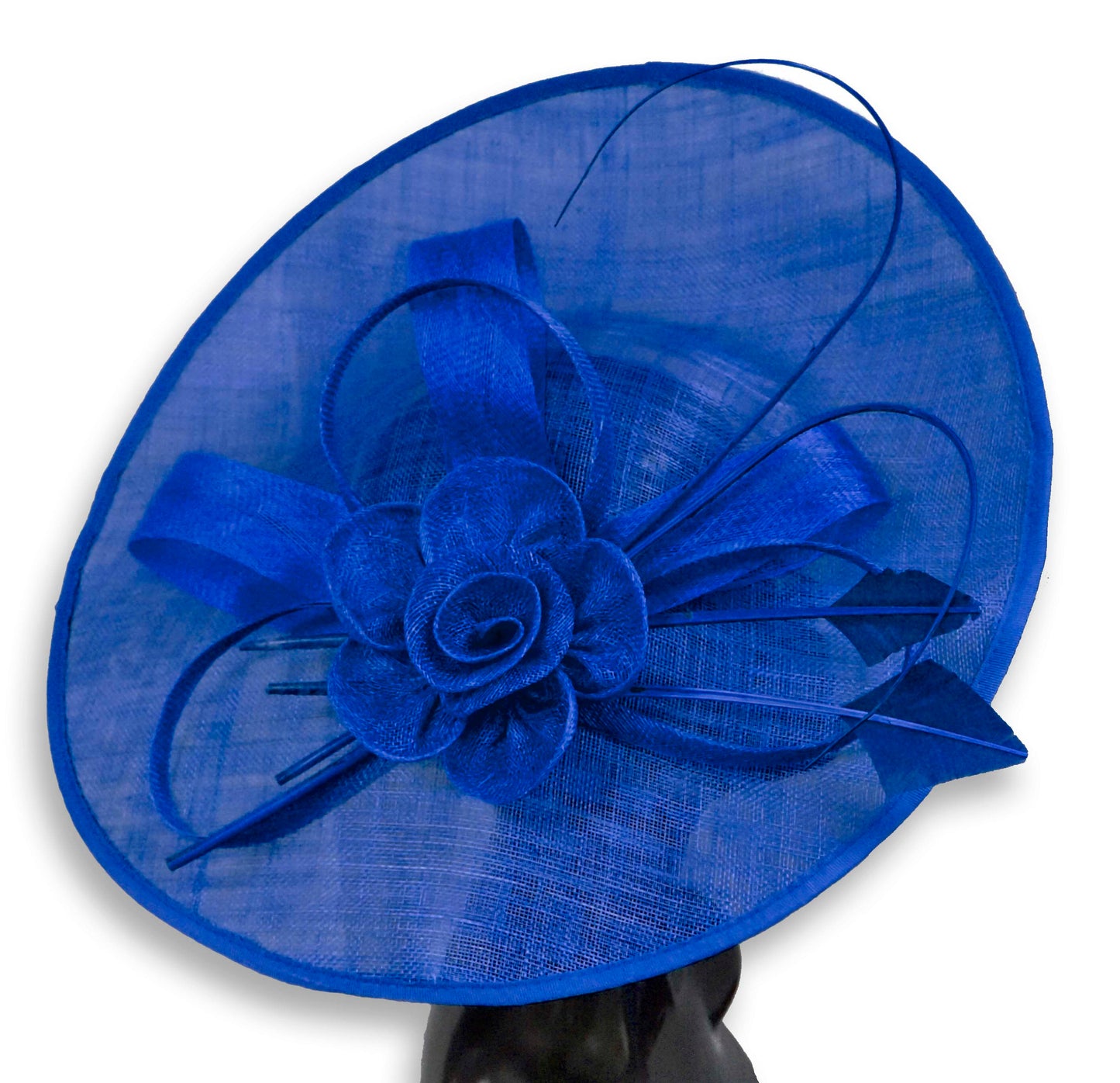 Royal Blue 41cm Large SInamay Hatinator Disc Saucer Brim Hat Fascinator on Headband
