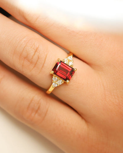 Garnet Emerald Cut Ring in 18k Gold Vermeil