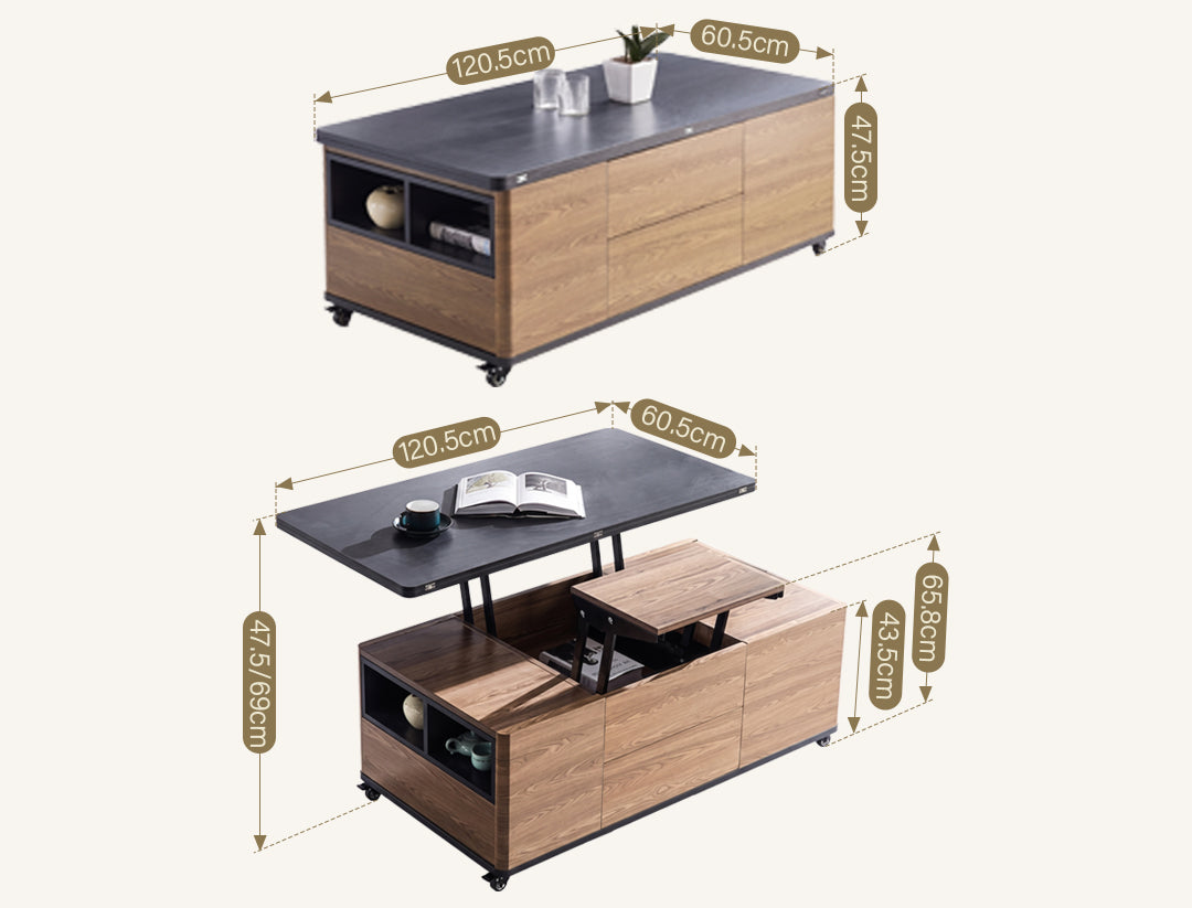 Ruby Lift Top Coffee Table, Multi-Functional Foldable Coffee Table, Walnut & Black