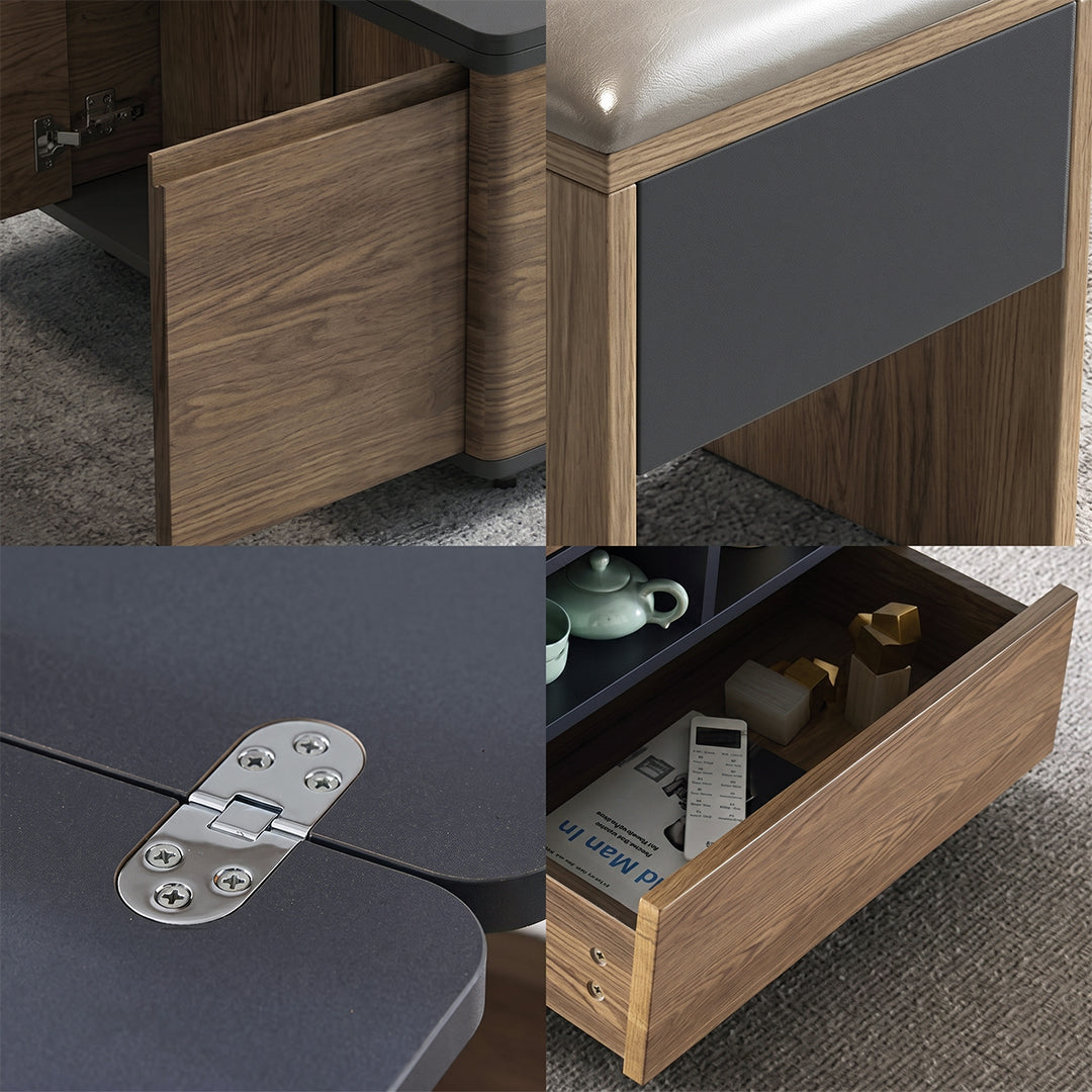 Ruby Lift Top Coffee Table, Multi-Functional Foldable Coffee Table, Walnut & Black