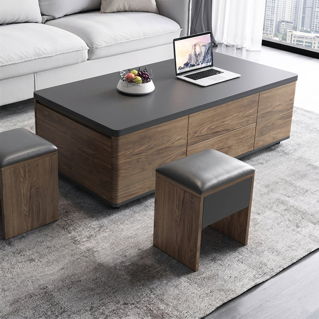 Ruby Lift Top Coffee Table, Multi-Functional Foldable Coffee Table, Walnut & Black