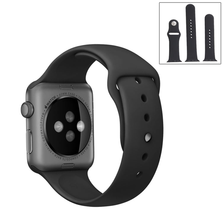 For Apple Watch Series 9&8&7 41mm / SE 3&SE 2&6&SE&5&4 40mm / 3&2&1 38mm 3 in 1 Rubber Watch Band with Pin Buckle(Black)