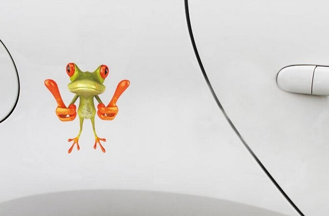 Frog Pattern Car Sticker, Size: 15.5x12.5 cm, Thumb, Barbell, Leaning