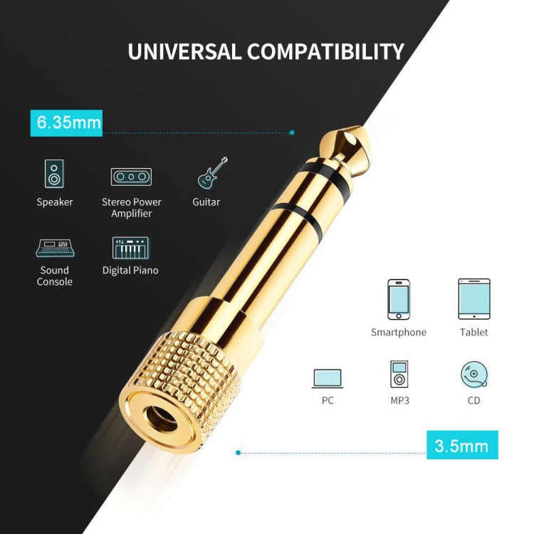 Gold Plated 6.35mm Male to 3.5mm Stereo Jack Adaptor Socket Adapter, 6.35 Male to 3.5mm Female
