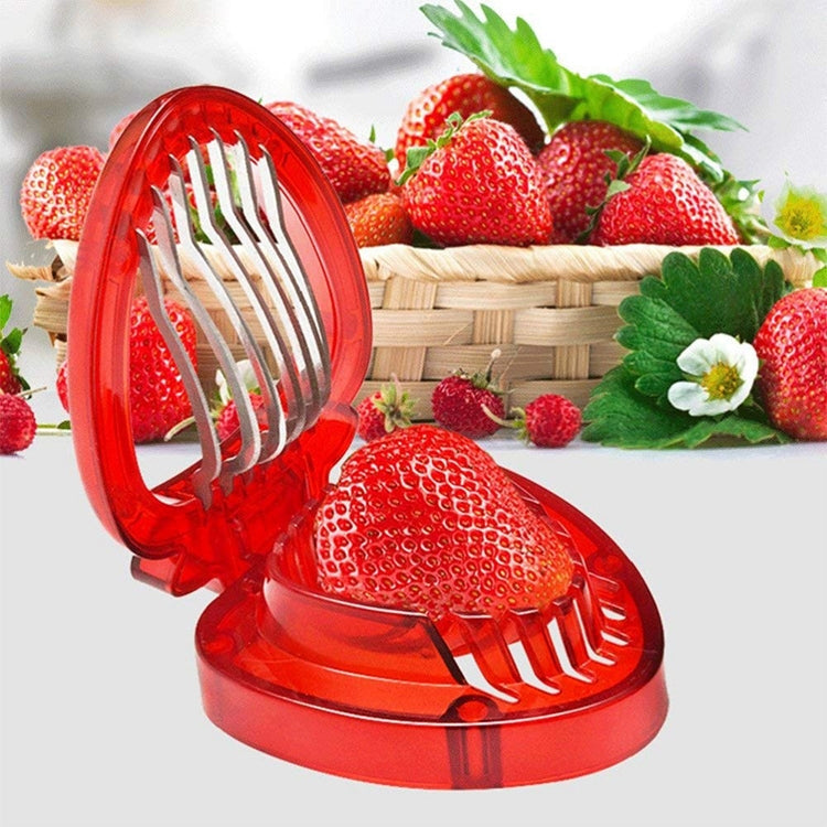 Kitchen Tool Plastic Strawberry Slicer Fruit Knife with Stainless Steel Blade(Red)