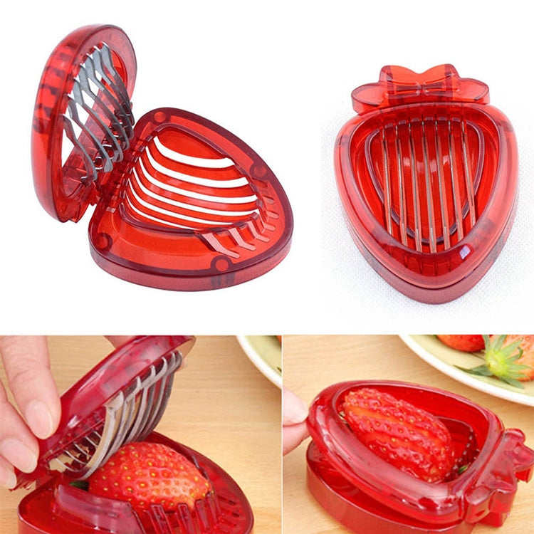 Kitchen Tool Plastic Strawberry Slicer Fruit Knife with Stainless Steel Blade(Red)