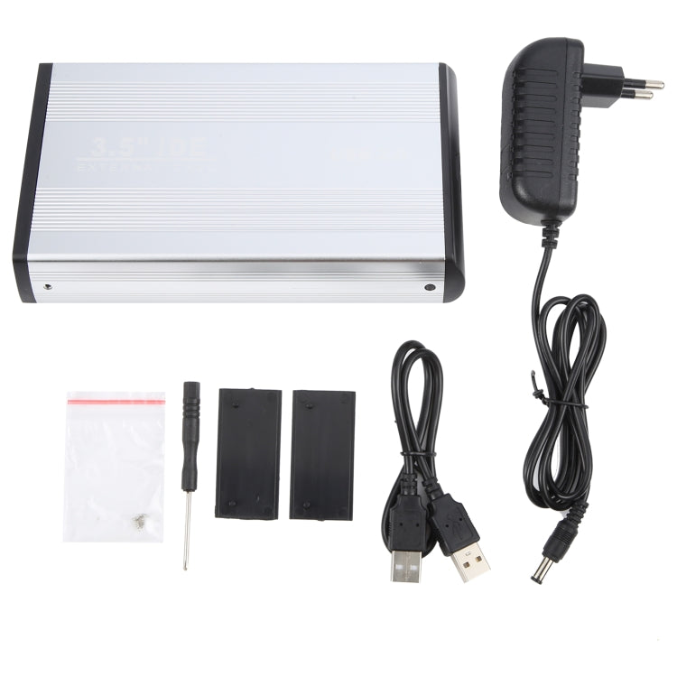 3.5 inch HDD External Case, Support IDE Hard Drive, EU Plug (Silver)