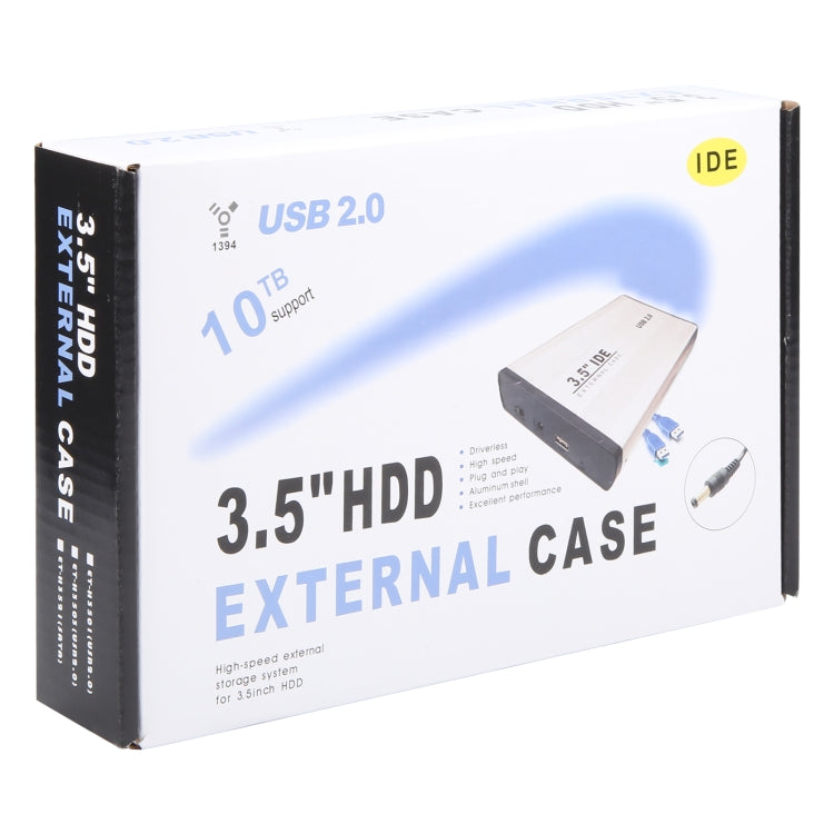 3.5 inch HDD External Case, Support IDE Hard Drive, EU Plug (Silver)