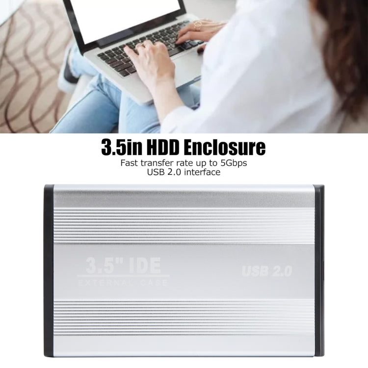3.5 inch HDD External Case, Support IDE Hard Drive, EU Plug (Silver)