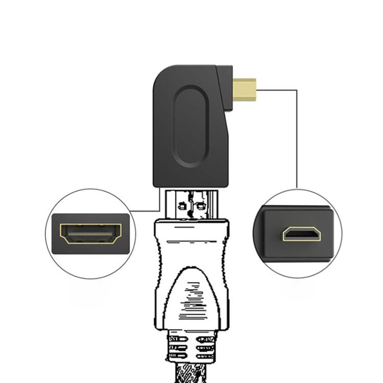 Gold Plated Micro HDMI Male to HDMI 19 Pin Female Adaptor with 90 Degree Angle