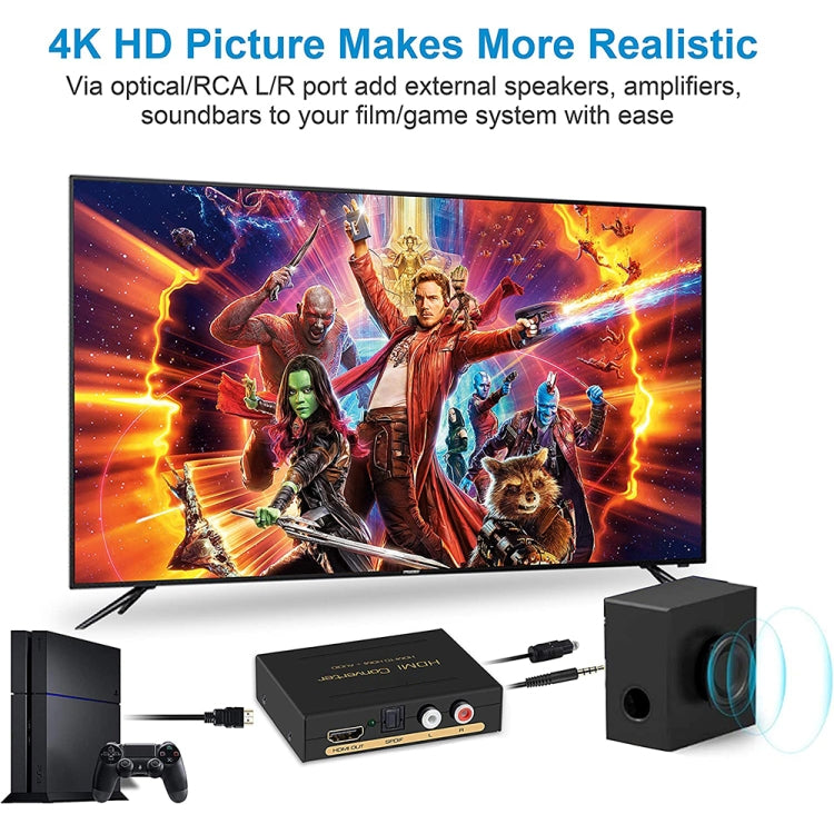HDMI to HDMI + Audio (SPDIF + R/L) Converter (EU Plug)(Black)