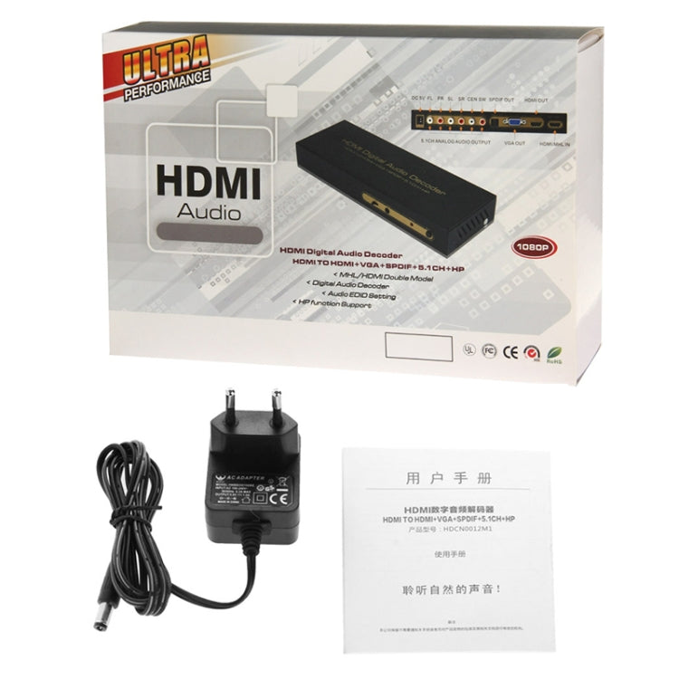 HDMI to HDMI + Audio (SPDIF + R/L) Converter (EU Plug)(Black)