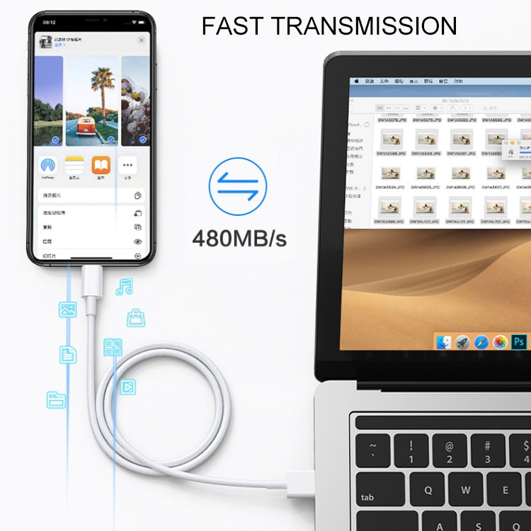 USB to 8 Pin Sync Data / Charging Cable, Cable Length: 1m(White)