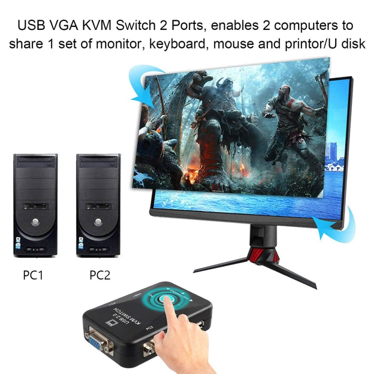 KVM-21UA 2 Ports USB KVM Switch Box with Control Button for PC Keyboard Mouse Monitor, 2 Ports (with USB)