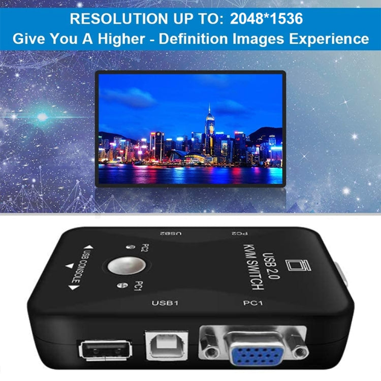 KVM-21UA 2 Ports USB KVM Switch Box with Control Button for PC Keyboard Mouse Monitor, 2 Ports (with USB)
