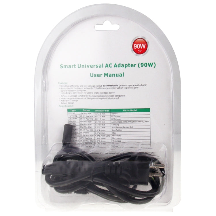 AU-90W+13 TIPS 90W 15V 6A Universal AC Power Adapter Charger with 13 Tips Connectors for Laptop Notebook, EU Plug, AU-90W