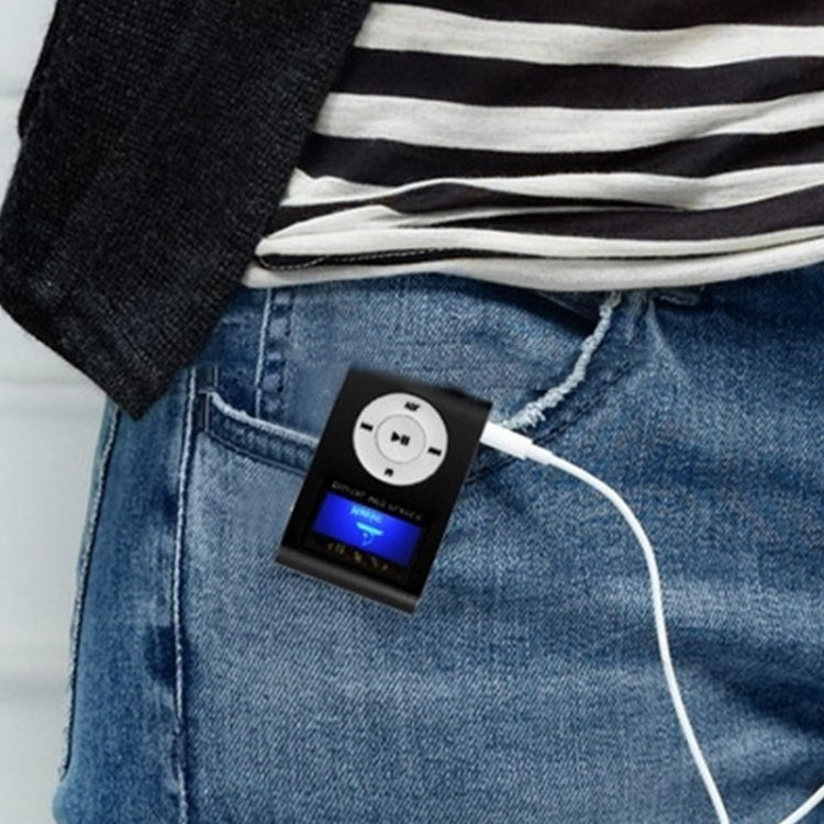 TF / Micro SD Card Slot MP3 Player with LCD Screen, Metal Clip(Black)