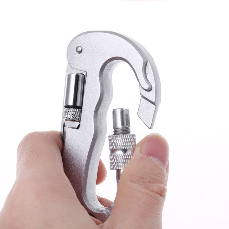 Heavy Duty D Shape Carabiner Clip-On Clamp Key Chain Hook with Dual Knife & LED Torch, D Shape + Knife