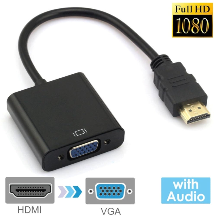 24cm Full HD 1080P HDMI to VGA  Audio Output Cable for Computer / DVD / Digital Set-top Box / Laptop / Mobile Phone / Media Player(Black)