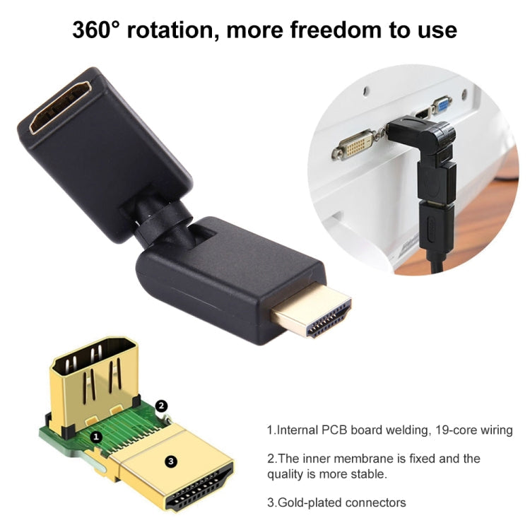 HDMI 19 Pin Male to Female 360 Degree SWIVEL Adaptor (Gold Plated)(Black)