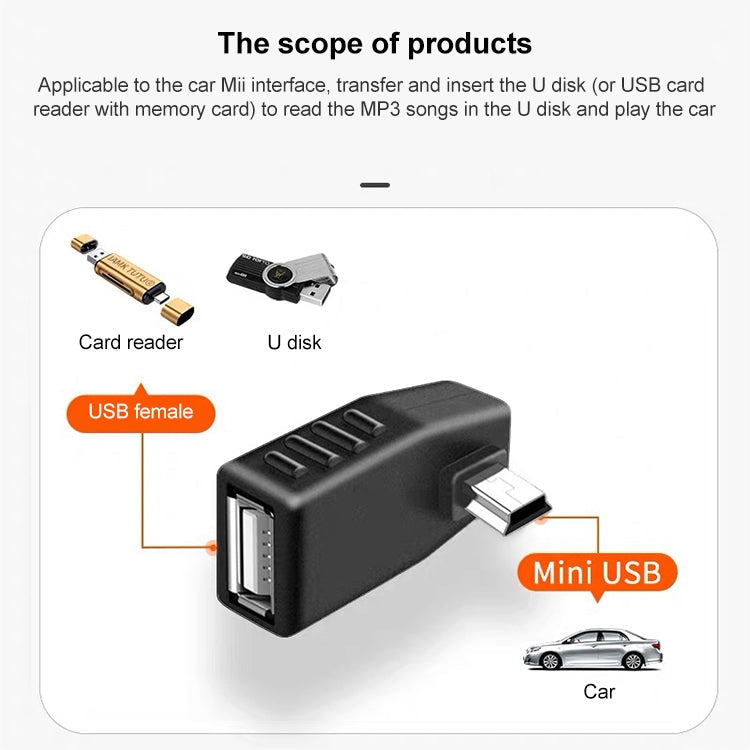Mini USB Male to USB 2.0 AF Adapter with 90 Degree Left Angled, Support OTG Function(Black)