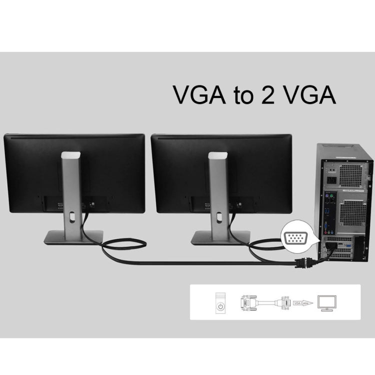 30cm VGA Male to 2 VGA Female Splitter Cable(Black)