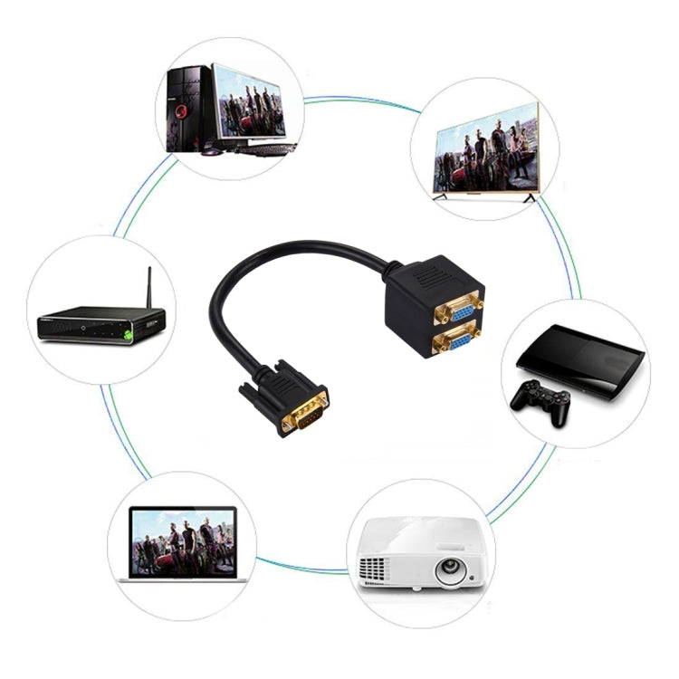 30cm VGA Male to 2 VGA Female Splitter Cable(Black)