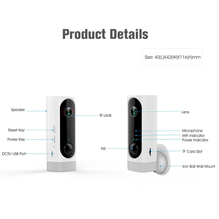 A1 WiFi Wireless 720P IP Camera, Support  / Motion Detection / PIR Motion Sensor, Two-way Audio, Built-in 3000mAh Rechargeable Battery
