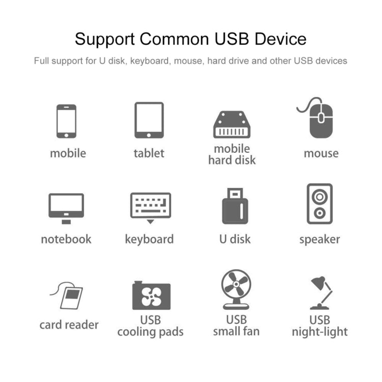 4 Ports USB 2.0 HUB, Cable Length: 30cm(Black)