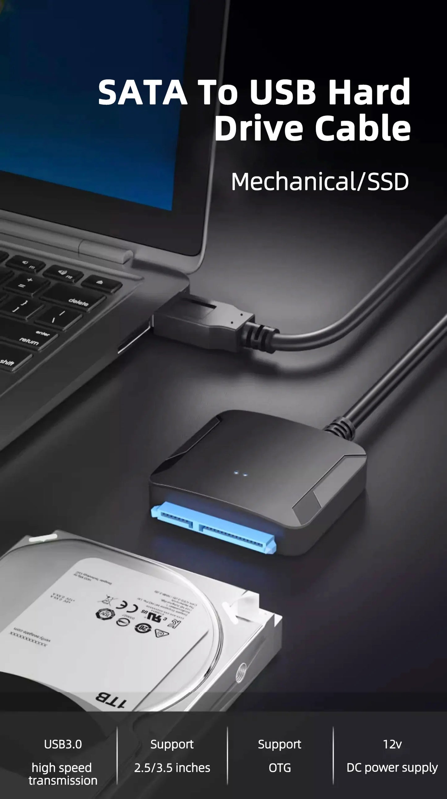 Coolcirc SATA to USB 3.0 Cable Up to 6 Gbps for 2.5 Inch External HDD SSD Hard Drive SATA Adapter USB 3.0 to Sata III Cord