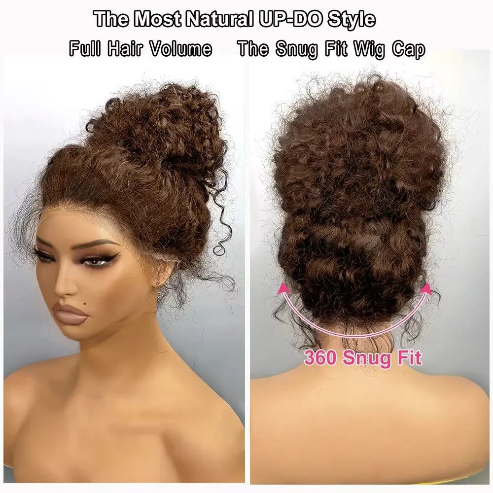 Deep Wave 360 Lace Front Wig Human Hair Chocolate Brown Pre Plucked with Baby Hair 250 Density Curly Glueless 24 Inch