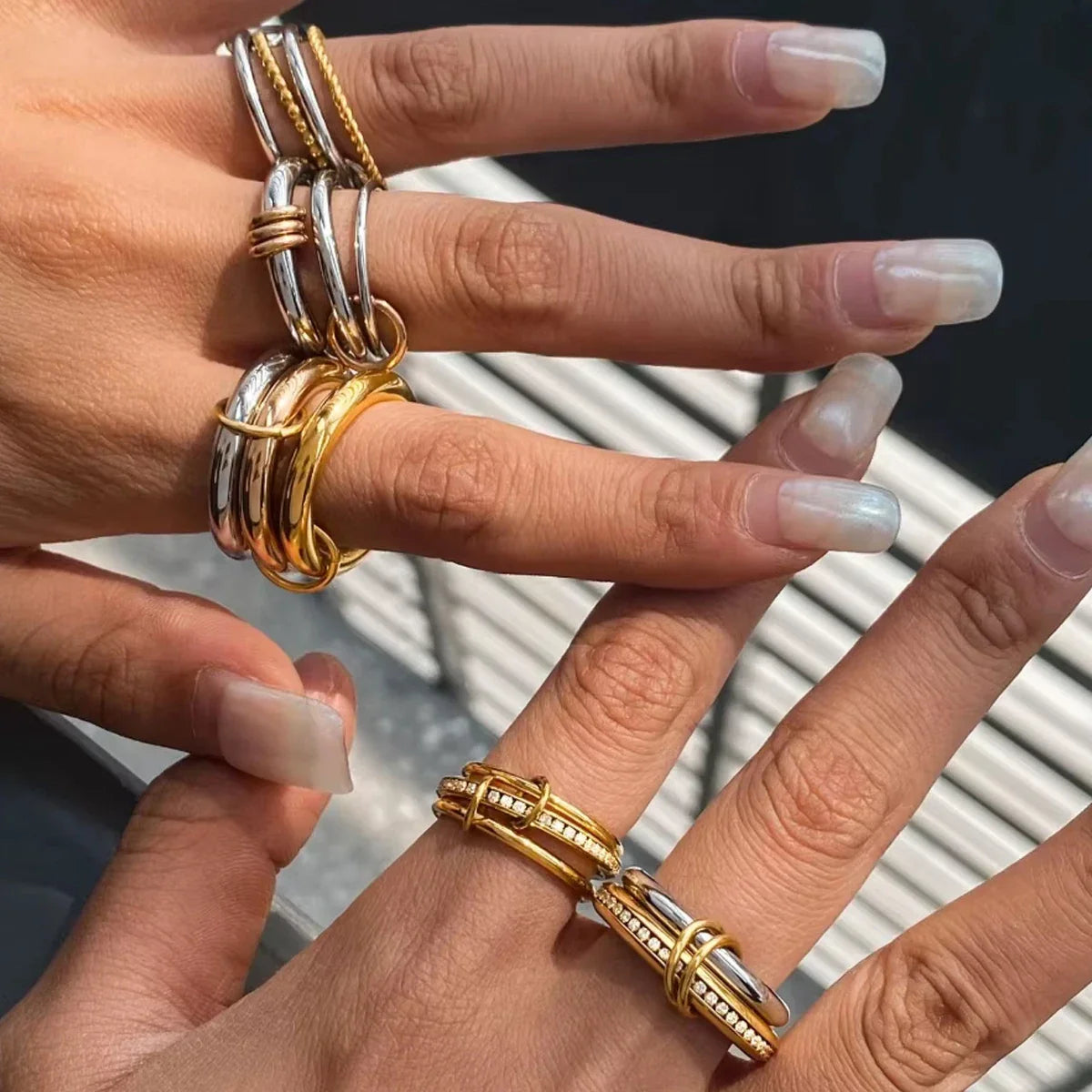 18K Elegant Silver Stacked Rings