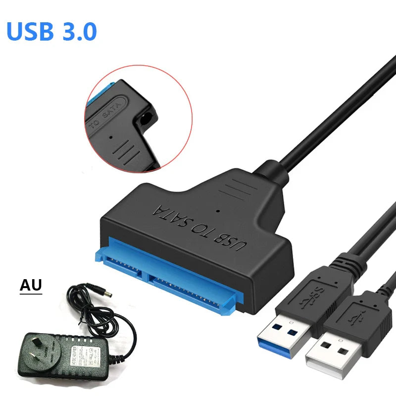 Sata To USB 3.0 Cable Adapter With 12V 2A Power Supply For 2.5 3.5 Inch SSD HDD Hard Drive Disk External Connector 22Pin