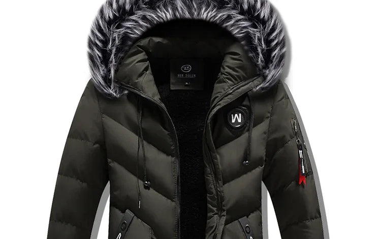 Men's Winter Thick Cotton Parka Casual Long Coat with Removable Hat Slim Fit Warm And Comfortable