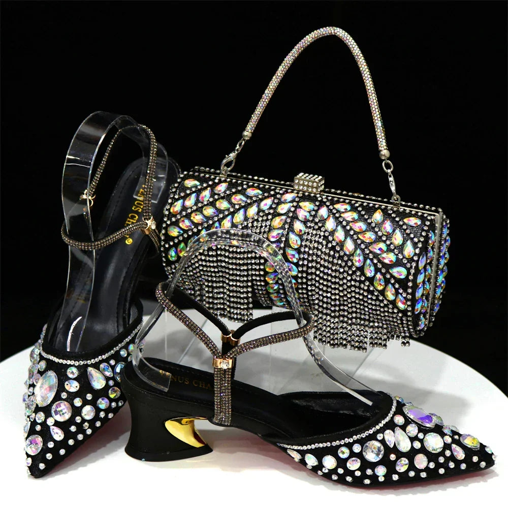 3D Bling Pointed Toe Slingback Heels — Shoes Only or With Matching Bag | 7 Colours | EU 37–42