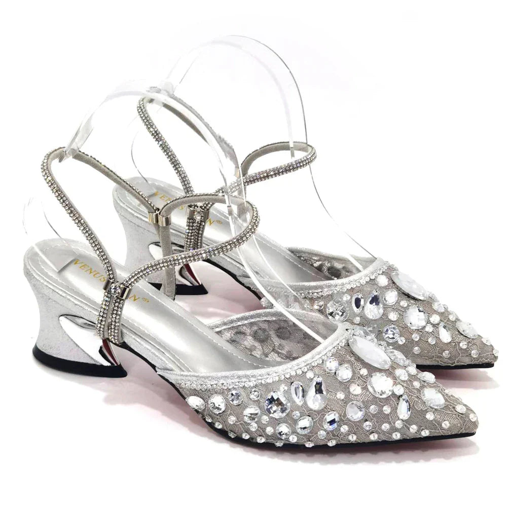 3D Bling Pointed Toe Slingback Heels — Shoes Only or With Matching Bag | 7 Colours | EU 37–42