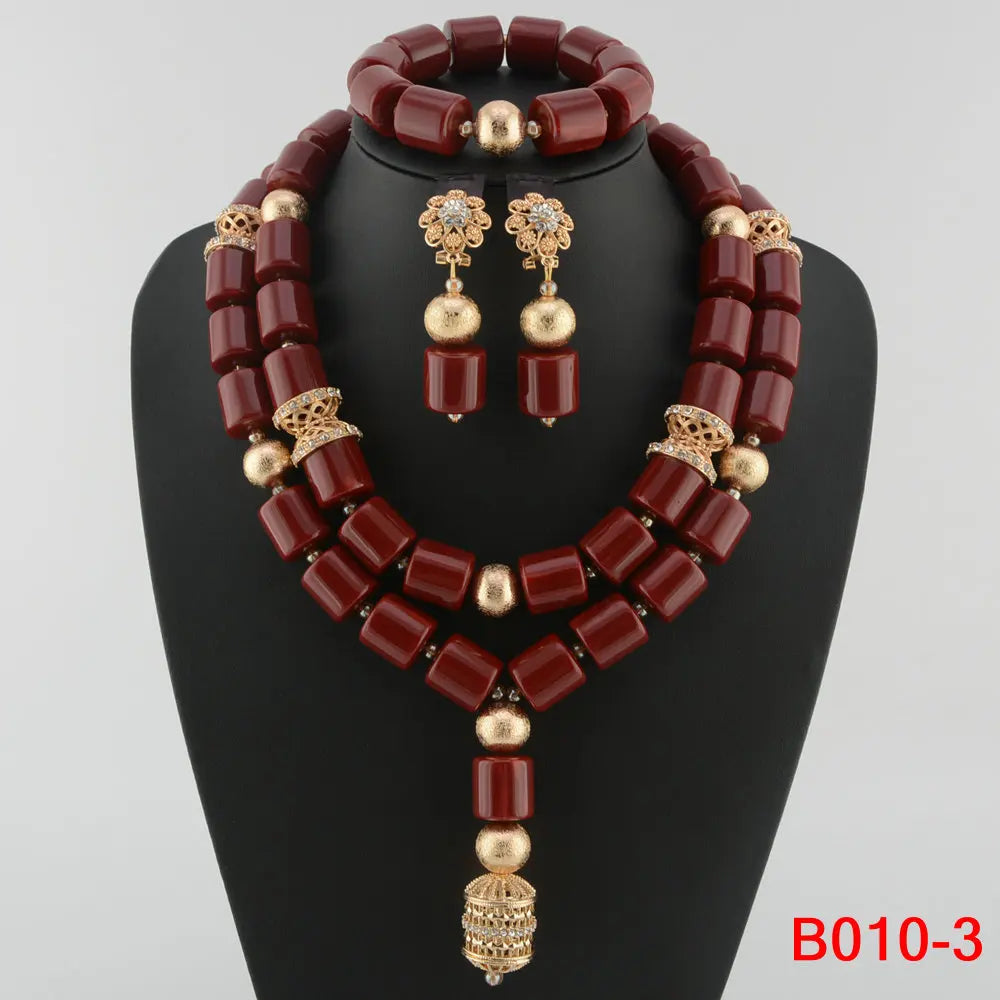 Traditional Nigerian Wedding Artificial Coral Beads Bridal Jewelry Sets African