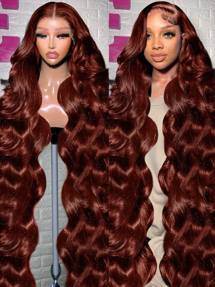 250% 30 32 Inch Brazilian 33# Auburn Reddish Brown 13x4 Hd Lace Front Wigs