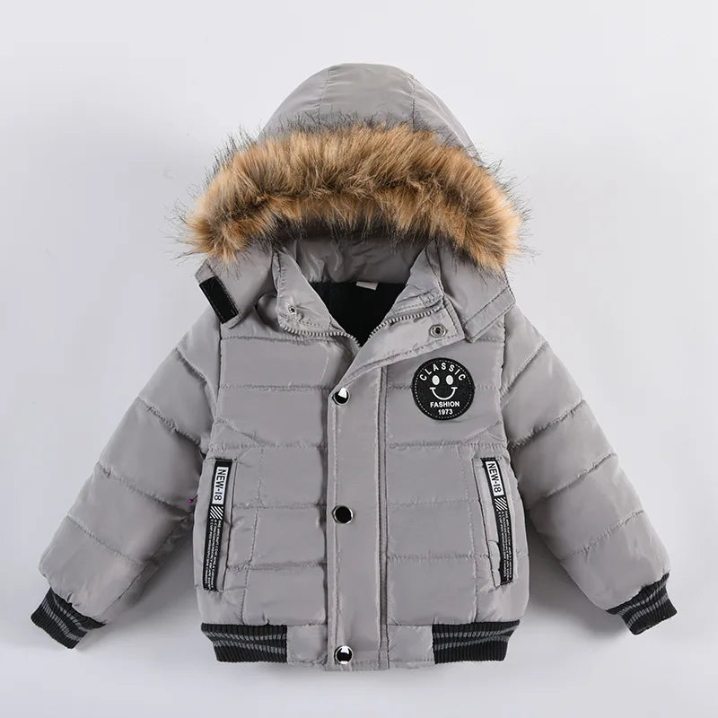 Autumn Winter Hooded Jacket for Kids - Boys & Girls Warm Fur Collar Zipper Outerwear Casual Fashion Baby Coat for Ages 2-6